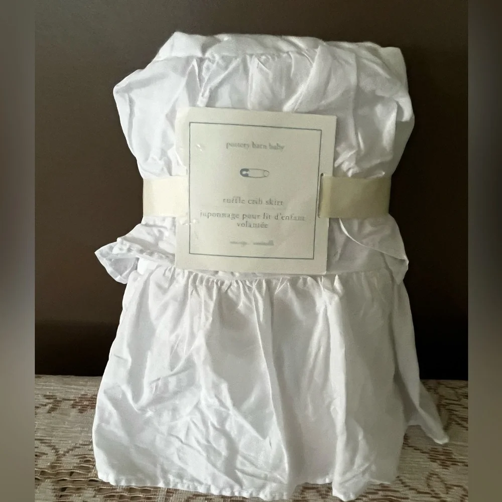 NEW Pottery Barn Baby White Ruffle Crib Skirt 100% Cotton